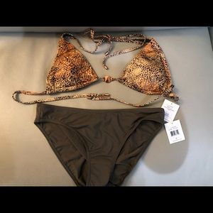 NEW Calvin Klein string bikini, animal print/olive